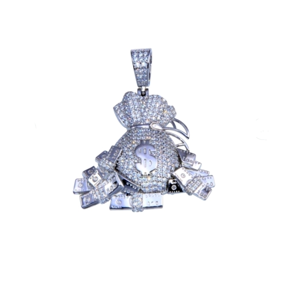 Silver 925 Rhodium finish CZ Cash Bag Pendant - GMP00096